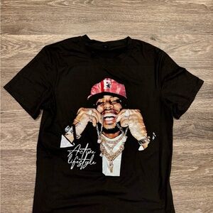 ROMWE Black Graphic Tee “Active Lifestyle” Rap Hip Hop Chain Print Size M